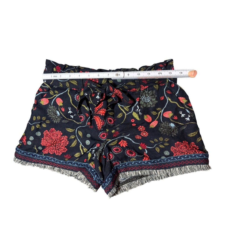 LOFT Petites Floral Strawberry Linen Blend Paperbag Waist Fringe Shorts XSP - Picture 5 of 7